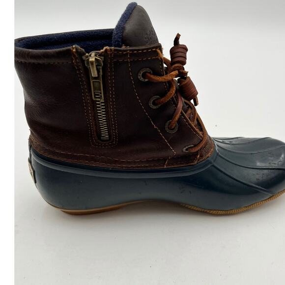 Sperry Saltwater Duck Boots Womens Size 7 Brown Leather Navy Rubber STS91175 - Picture 10 of 13